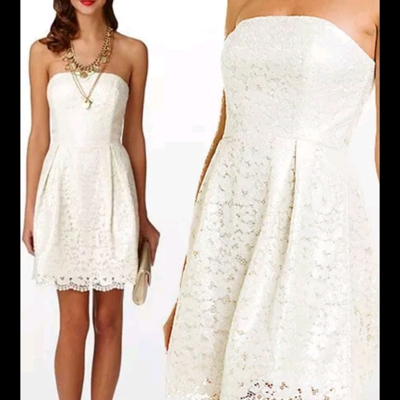 NWOT LILLY PULITZER MARIELLE CAMEO WHITE RACE FOR THIS LACE STRAPLESS DRESS - Picture 3 of 15